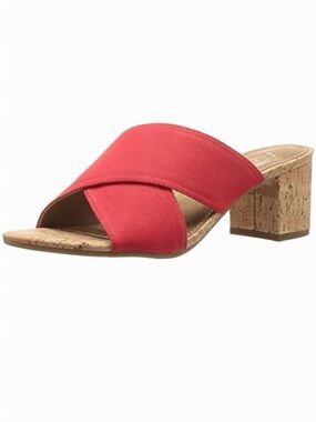 A2 by Aerosoles Red Cork Heel Slip On Mules Open Toe Elastic Uppers Comfort ❤️